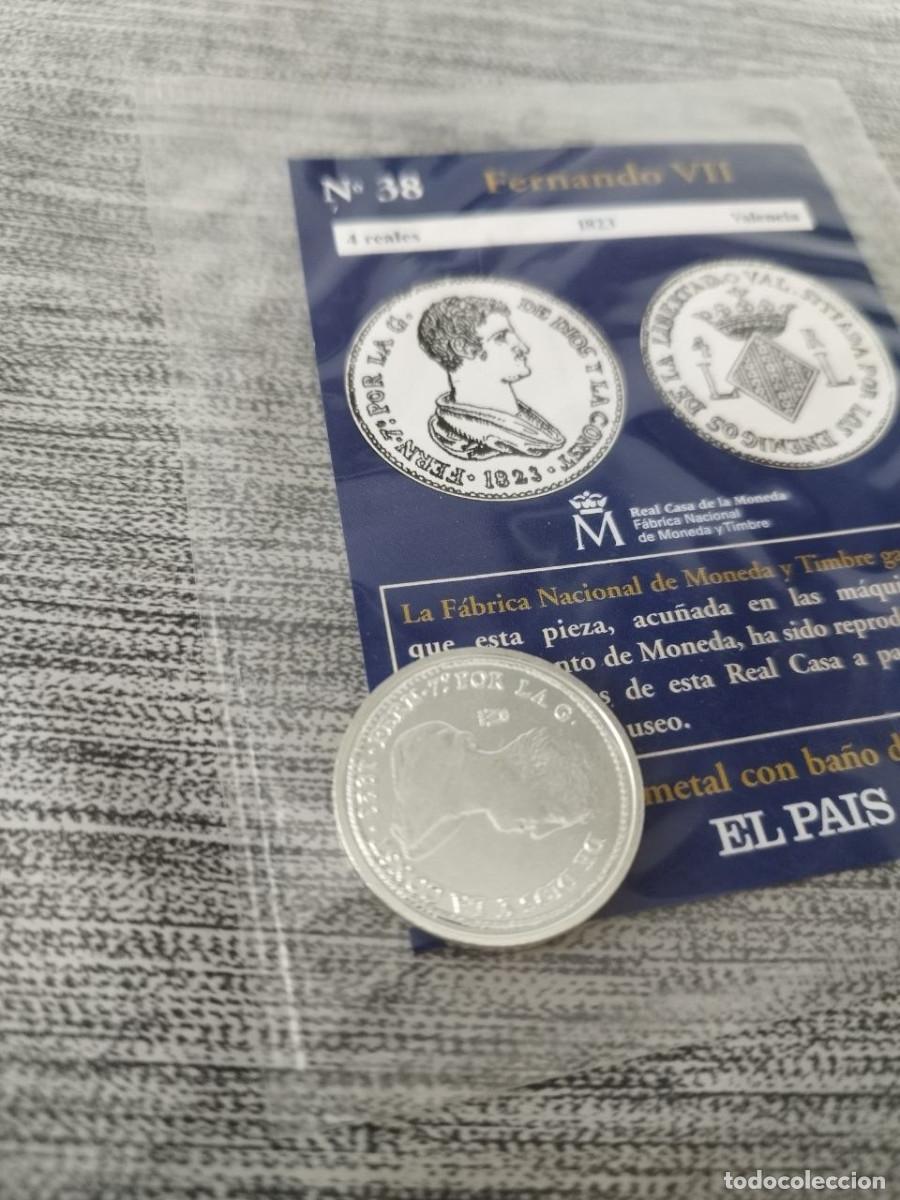 Reproducciones billetes y monedas: Reproducci&oacute;n Moneda 4 reales 1823 Valencia Acu&ntilde;ada en metal con ba&ntilde;o de plata pura Fernando VII &rdquo;La