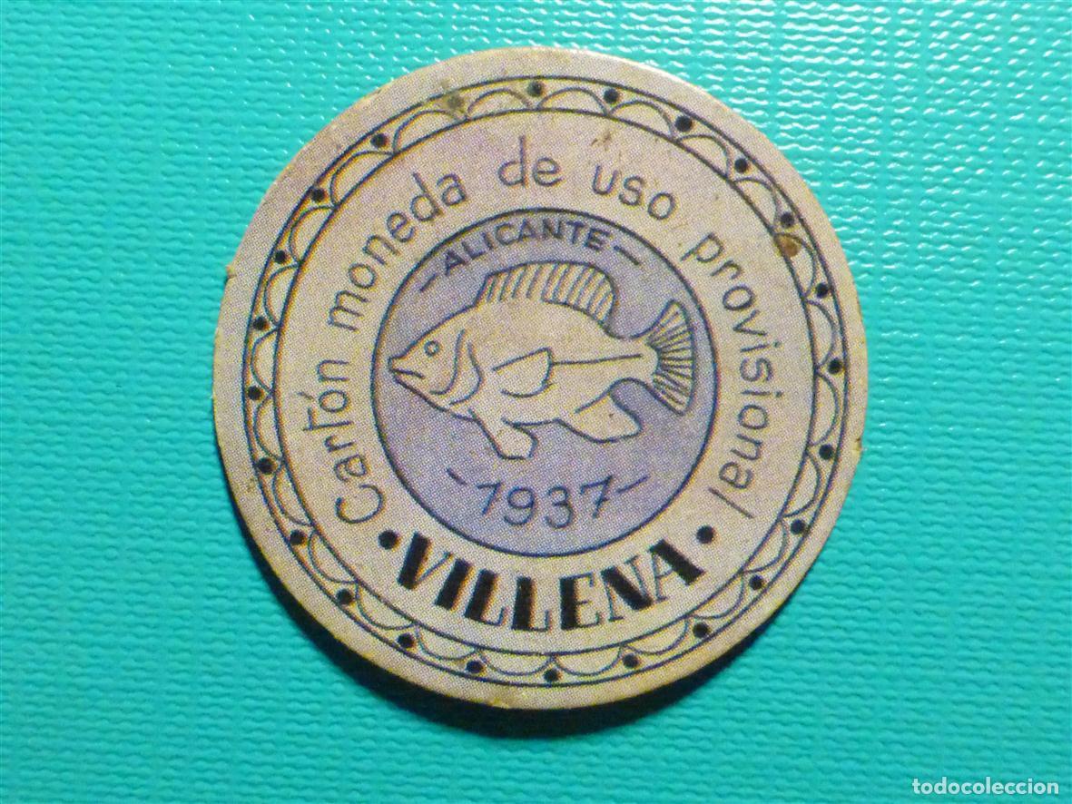 Reproducciones billetes y monedas: Cart&oacute;n Moneda Uso Provisional - Villena - Alicante - 1937 - 15 C&eacute;ntimos