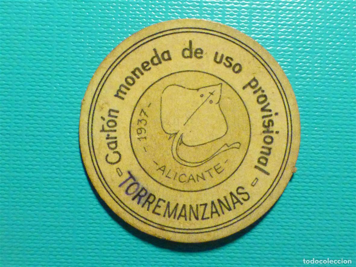 Reproducciones billetes y monedas: Cart&oacute;n Moneda Uso Provisional - Torremanzanas - Alicante - 1937 - 5 C&eacute;ntimos