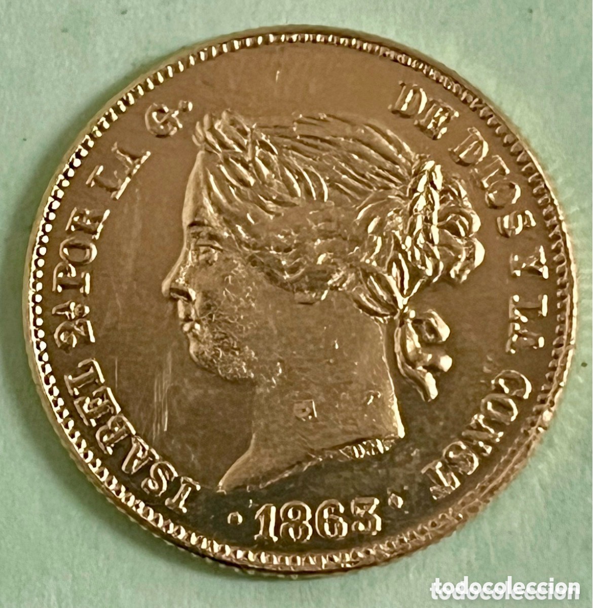 Reproducciones billetes y monedas: Moneda de oro puro , ISABEL II Reina de las Espa&ntilde;as ( Filipinas ) 1763