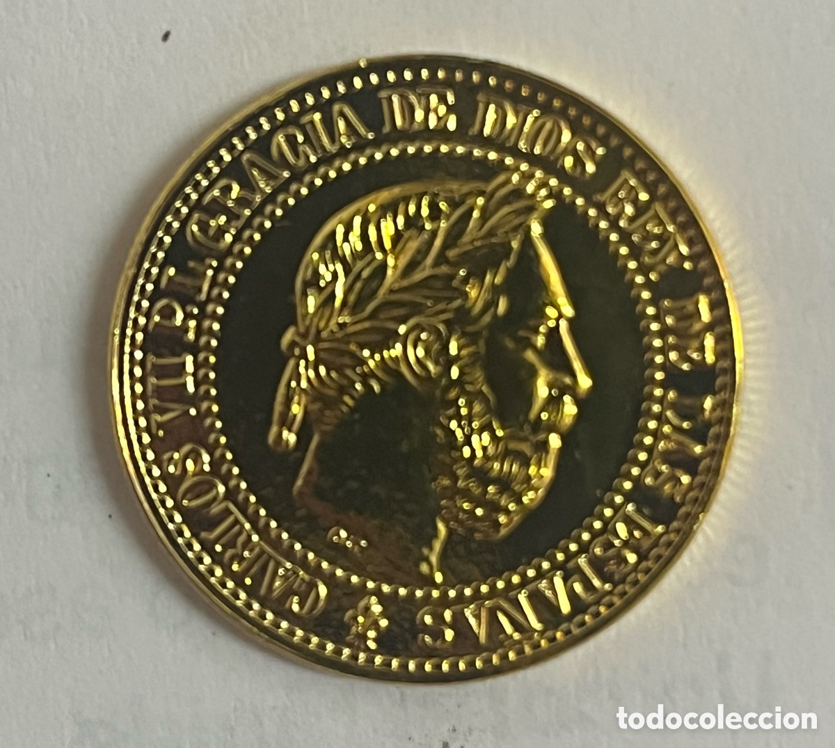Reproducciones billetes y monedas: Moneda de oro puro Carlos VII 1875
