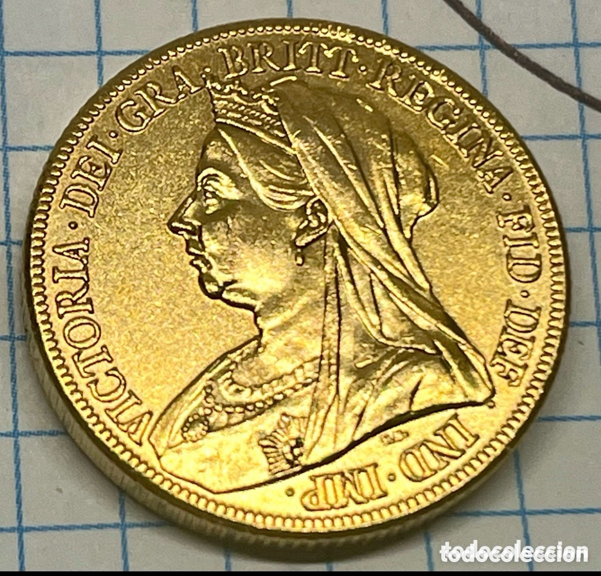 Reproducciones billetes y monedas: Moneda de oro puro Reina Victoria 1893
