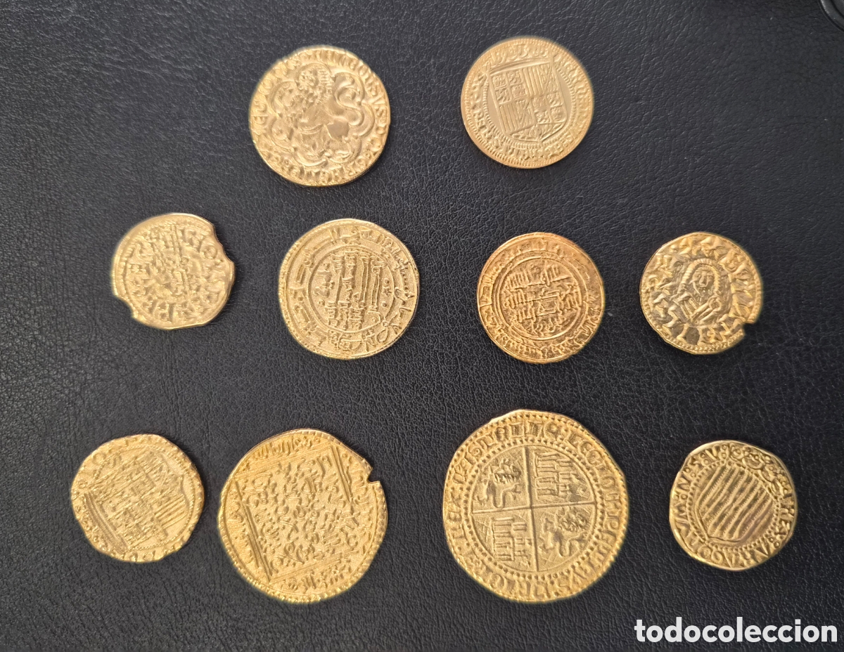 Reproducciones billetes y monedas: Lote de 10 monedas r&eacute;plicas hist&oacute;ricas doradas &ndash; colecci&oacute;n