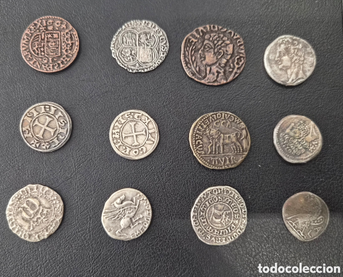 Reproducciones billetes y monedas: Lote 12 monedas antiguas &ndash; Medievales, romanas y reproducciones
