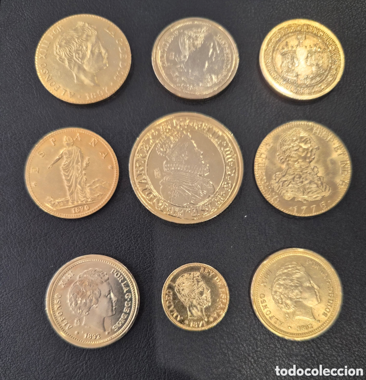 Reproducciones billetes y monedas: LOTE 9 REPRODUCCIONES MONEDAS HIST&Oacute;RICAS ESPA&Ntilde;OLAS &ndash; REYES DE ESPA&Ntilde;A