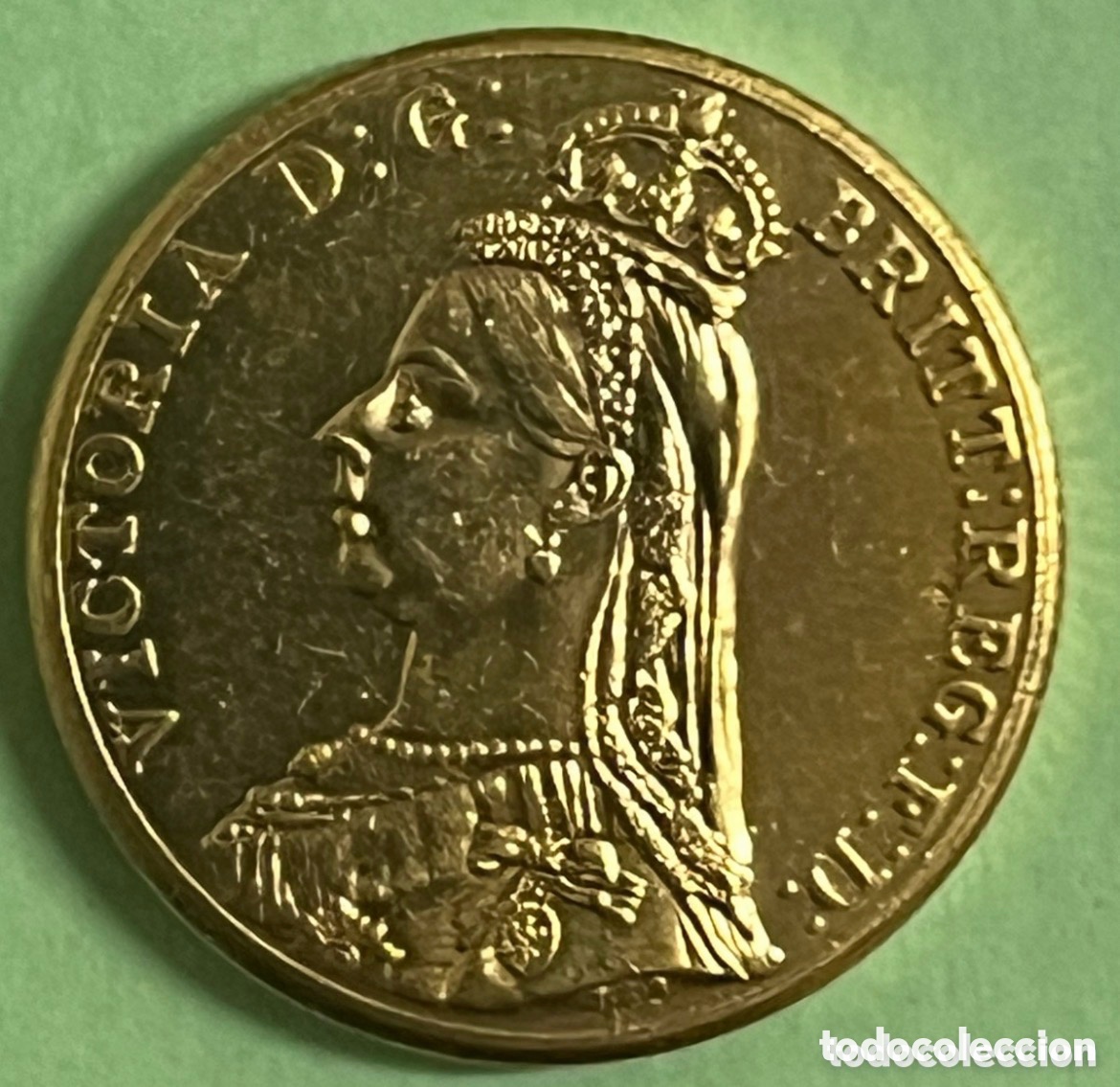 Reproducciones billetes y monedas: Moneda de oro puro Reina Victoria 1887