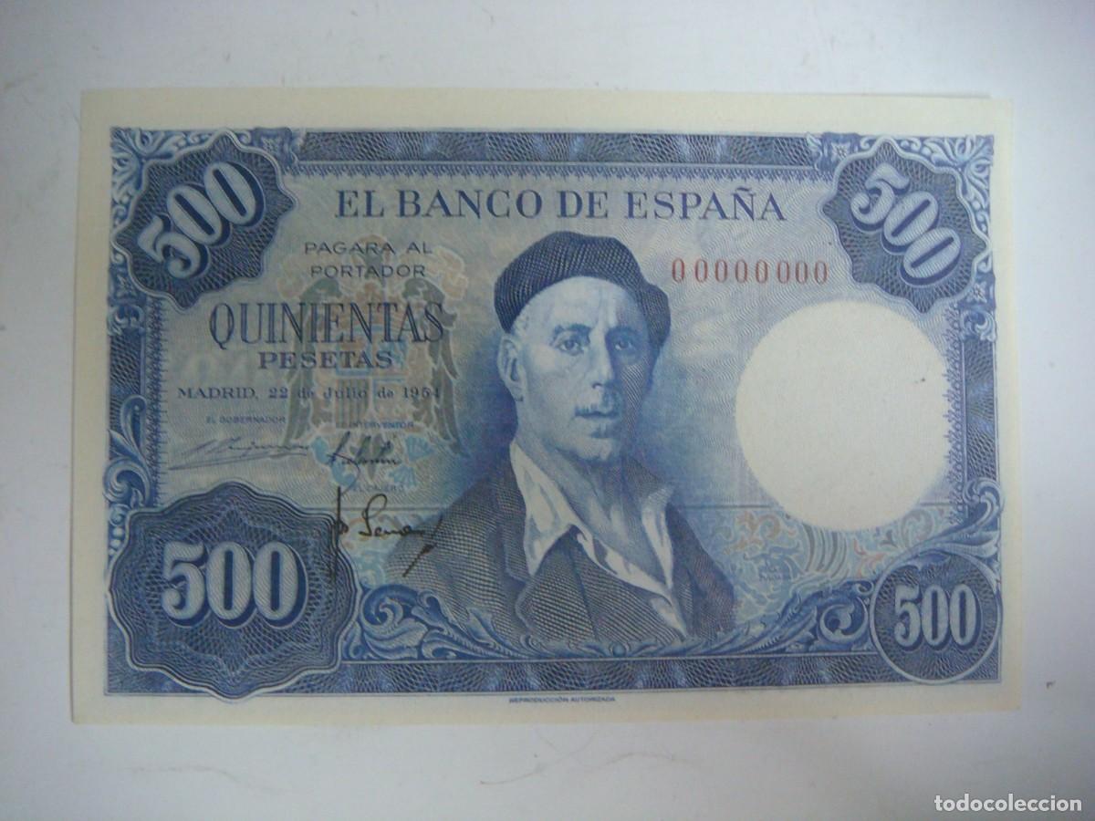 Reproducciones billetes y monedas: BILLETE REPRODUCCION DE 500 PESETAS 22-JULIO-1954-(&)