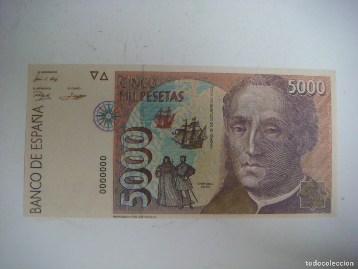 Reproducciones billetes y monedas: BILLETE REPRODUCCION DE 5000 PESETAS 12-OCTUBRE-1992-(&)