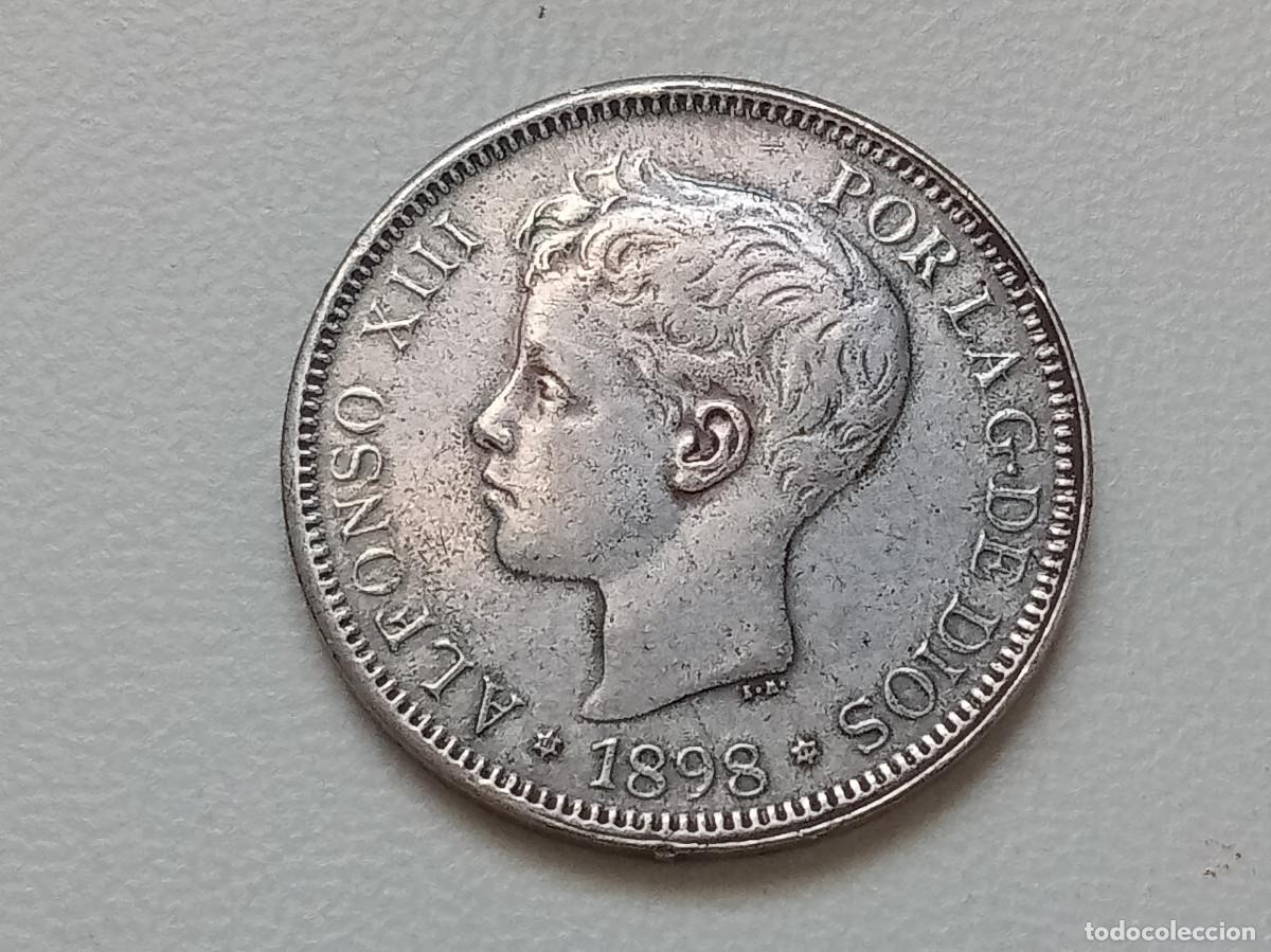 Reproducciones billetes y monedas: ALFONSO XIII 5 PESETAS 1898 SGV REPRODUCCI&Oacute;N METAL MAGN&Eacute;TICO