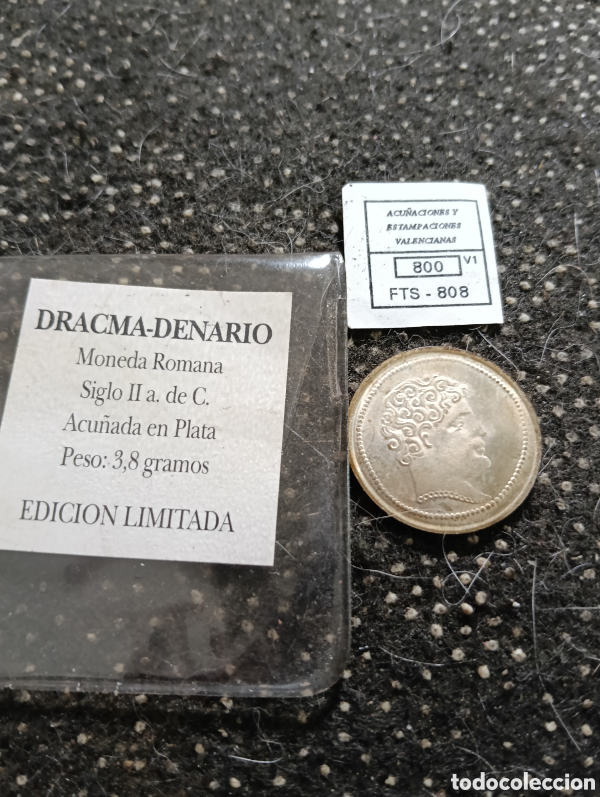 Reproducciones billetes y monedas: Replica Dracma - Denario, Siglo II a de C. Acu&ntilde;ada en plata, peso 3,8g. Edici&oacute;n limitada por el Diar