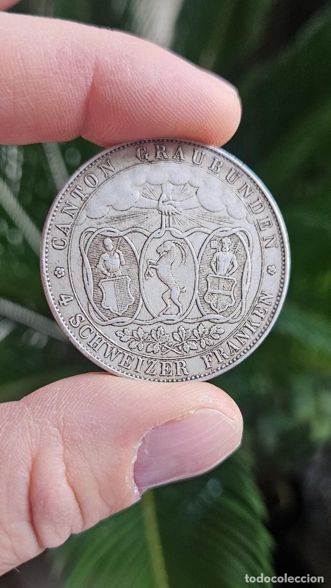 Reproductions billets et monnaies: T&aacute;lero de caza suizo de 4 francos (Sch&uuml;tzentaler) de 1842, acu&ntilde;ado por el cant&oacute;n de los Grisones.