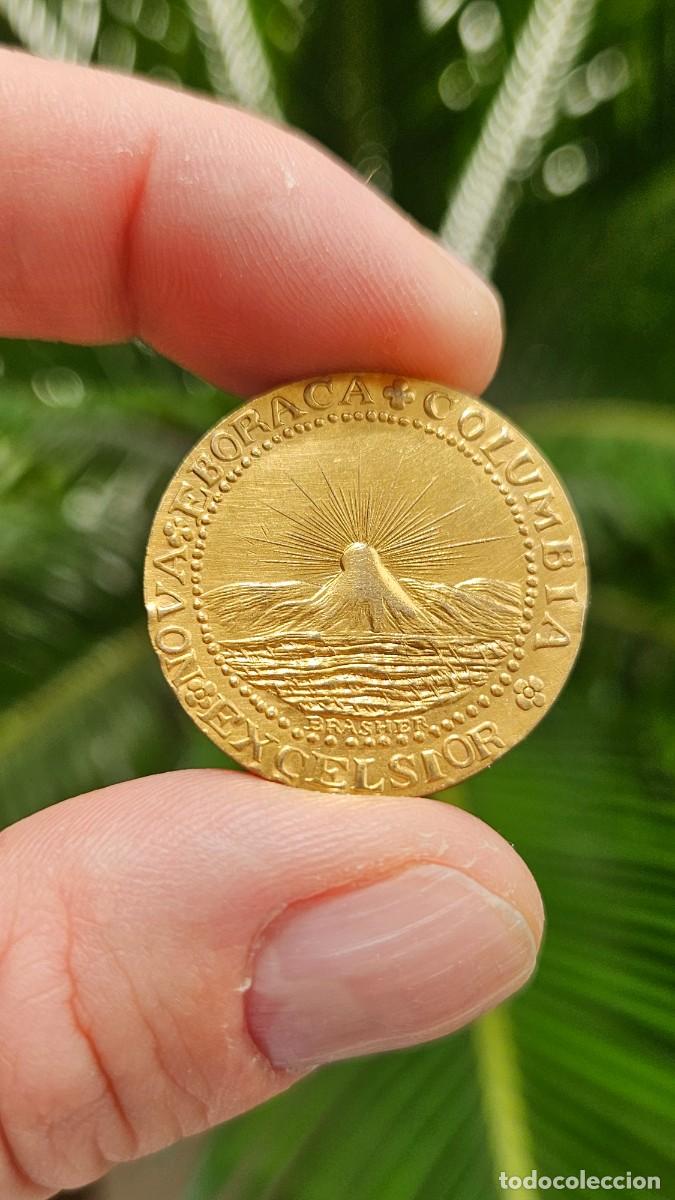 Reprodu&ccedil;&otilde;es notas e moedas: La legendaria moneda Dublon Brasher (Dobl&oacute;n Brasher) de 1787.