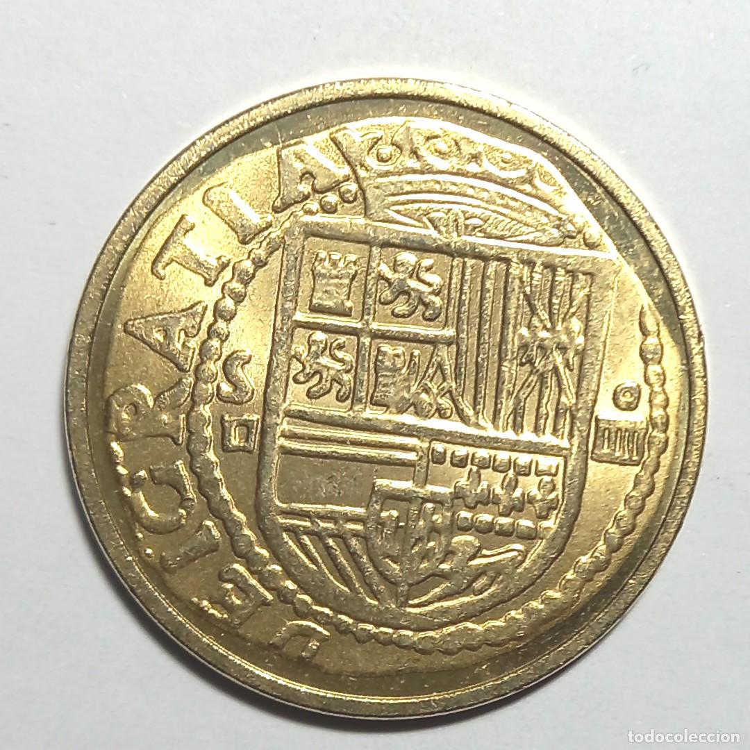 Reproducciones billetes y monedas: R&eacute;plica moneda de Felipe II- ba&ntilde;o oro 24 kt. ,Ceca Real Casa de la Moneda