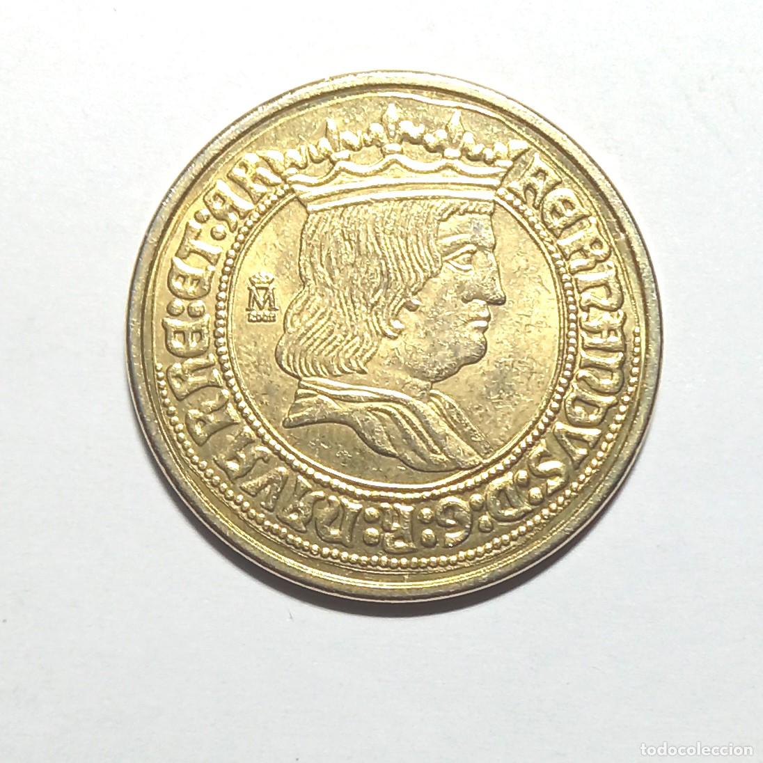 Reproducciones billetes y monedas: R&eacute;plica moneda de Fernando II- ba&ntilde;o oro 24 kt. ,Ceca Real Casa de la Moneda