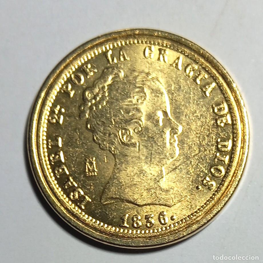 Reproducciones billetes y monedas: R&eacute;plica moneda de la Isabel II - ba&ntilde;o oro 24 kt. ,Ceca Real Casa de la Moneda