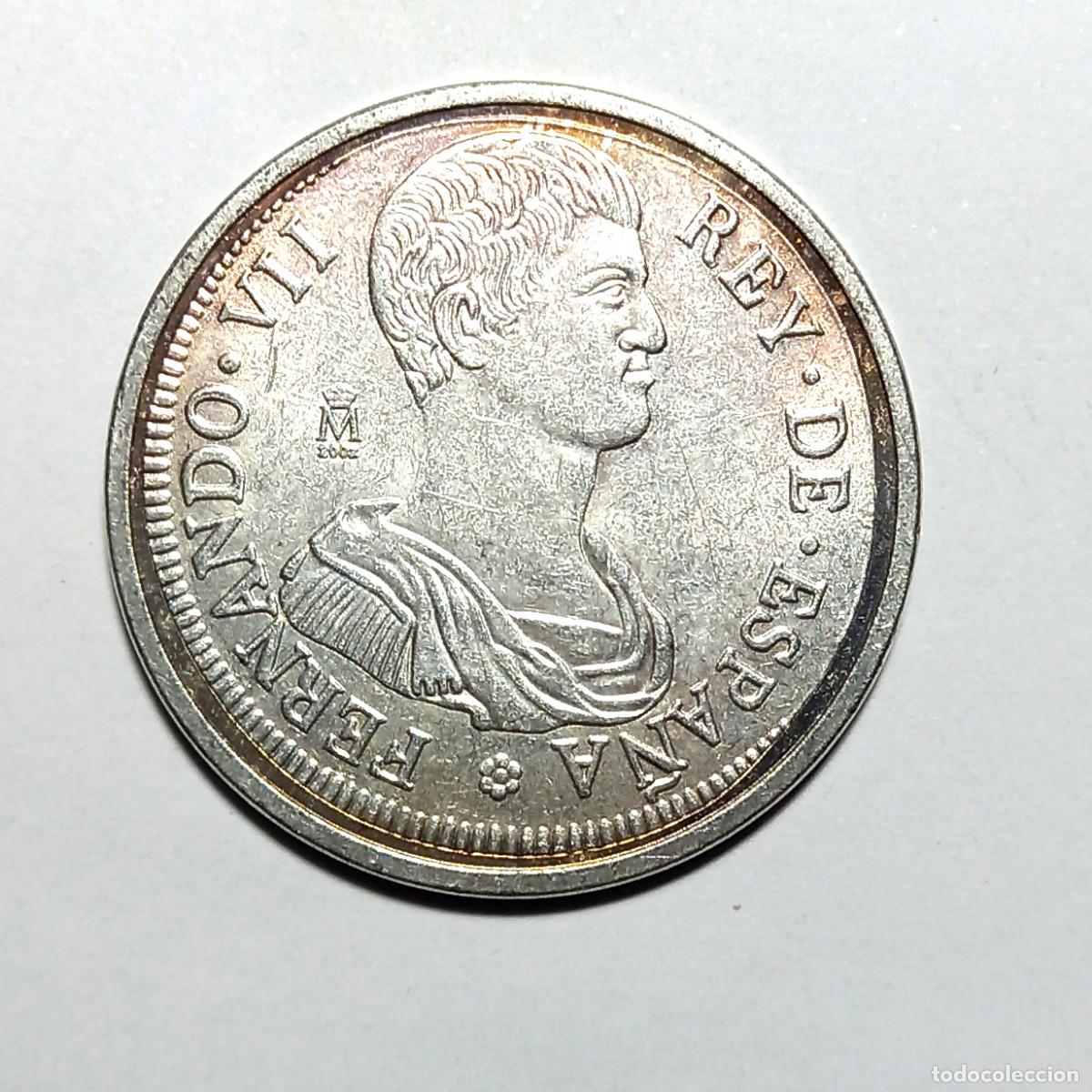 Reproducciones billetes y monedas: R&eacute;plica moneda de Fernando VII - ba&ntilde;o plata pura. ,Ceca Real Casa de la Moneda