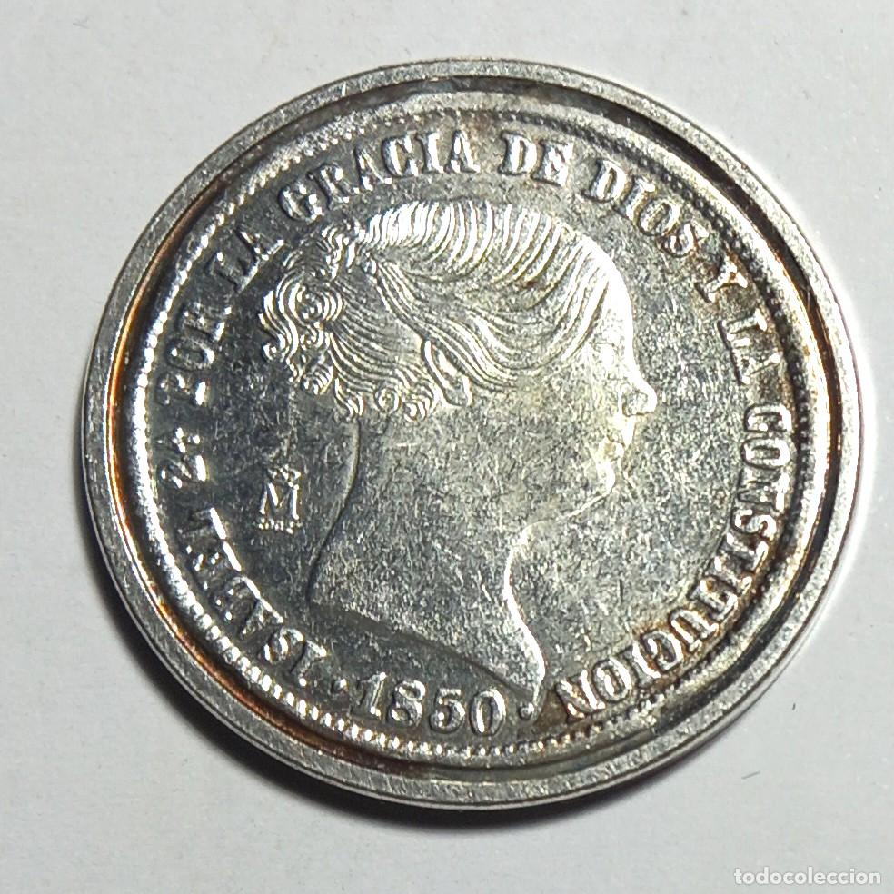 Reproducciones billetes y monedas: R&eacute;plica moneda de Isabel II - ba&ntilde;o plata pura. ,Ceca Real Casa de la Moneda