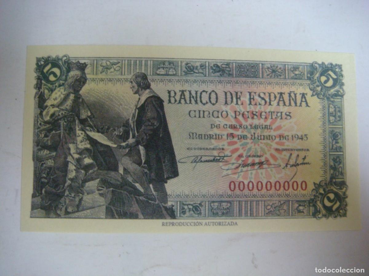 Reproducciones billetes y monedas: BILLETE REPRODUCION DE 5 PESETA-15-JUNIO-1945-CAJ -N&ordm;-1 BILLETES