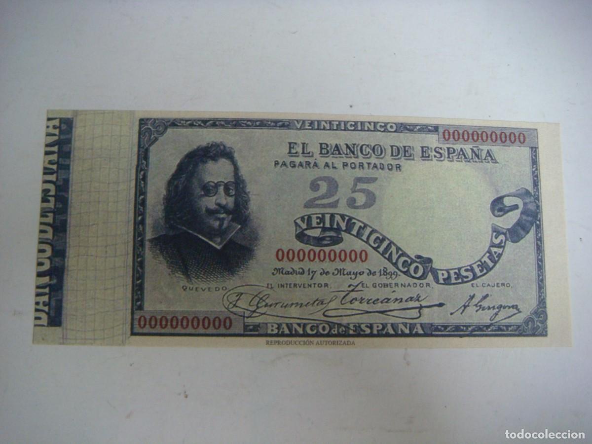 Reproducciones billetes y monedas: BILLETE REPRODUCION DE 25 PESETA-17-MAYO-1899-CAJ -N&ordm;-1 BILLETES