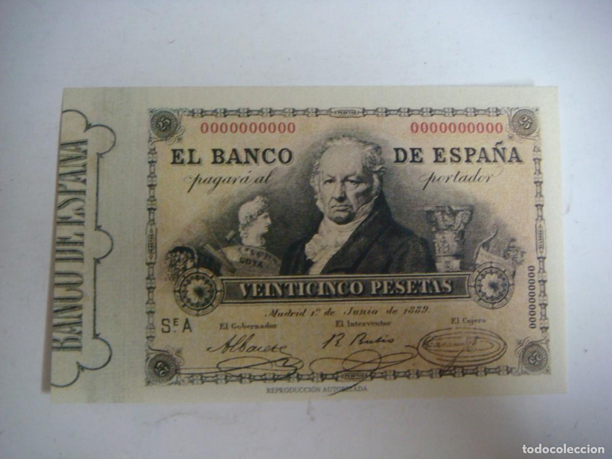 Reproducciones billetes y monedas: BILLETE REPRODUCION DE 25 PESETA-1-JUNIO-1889-CAJ -N&ordm;-1 BILLETES