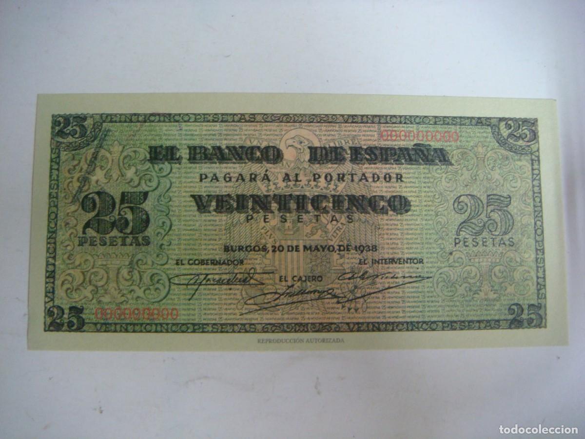 Reproducciones billetes y monedas: BILLETE REPRODUCION DE 25 PESETA-20-MAYO-1938-CAJ -N&ordm;-1 BILLETES