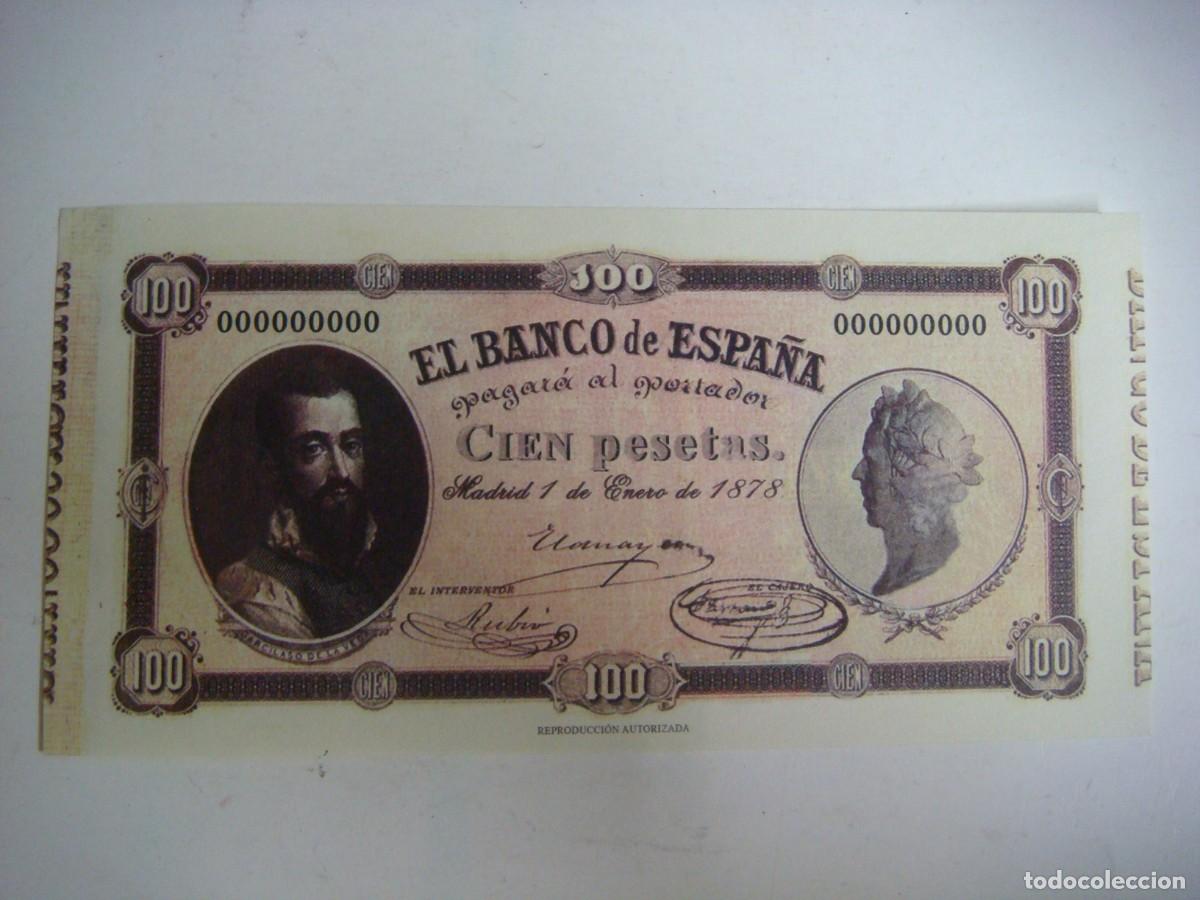 Reproducciones billetes y monedas: BILLETE REPRODUCION DE 100 PESETA-1-ENERO-1878-CAJ -N&ordm;-1 BILLETES