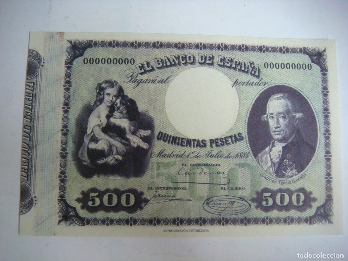 Reproducciones billetes y monedas: BILLETE REPRODUCION DE 500 PESETA-1-JULIO-1884-CAJ -N&ordm;-1 BILLETES