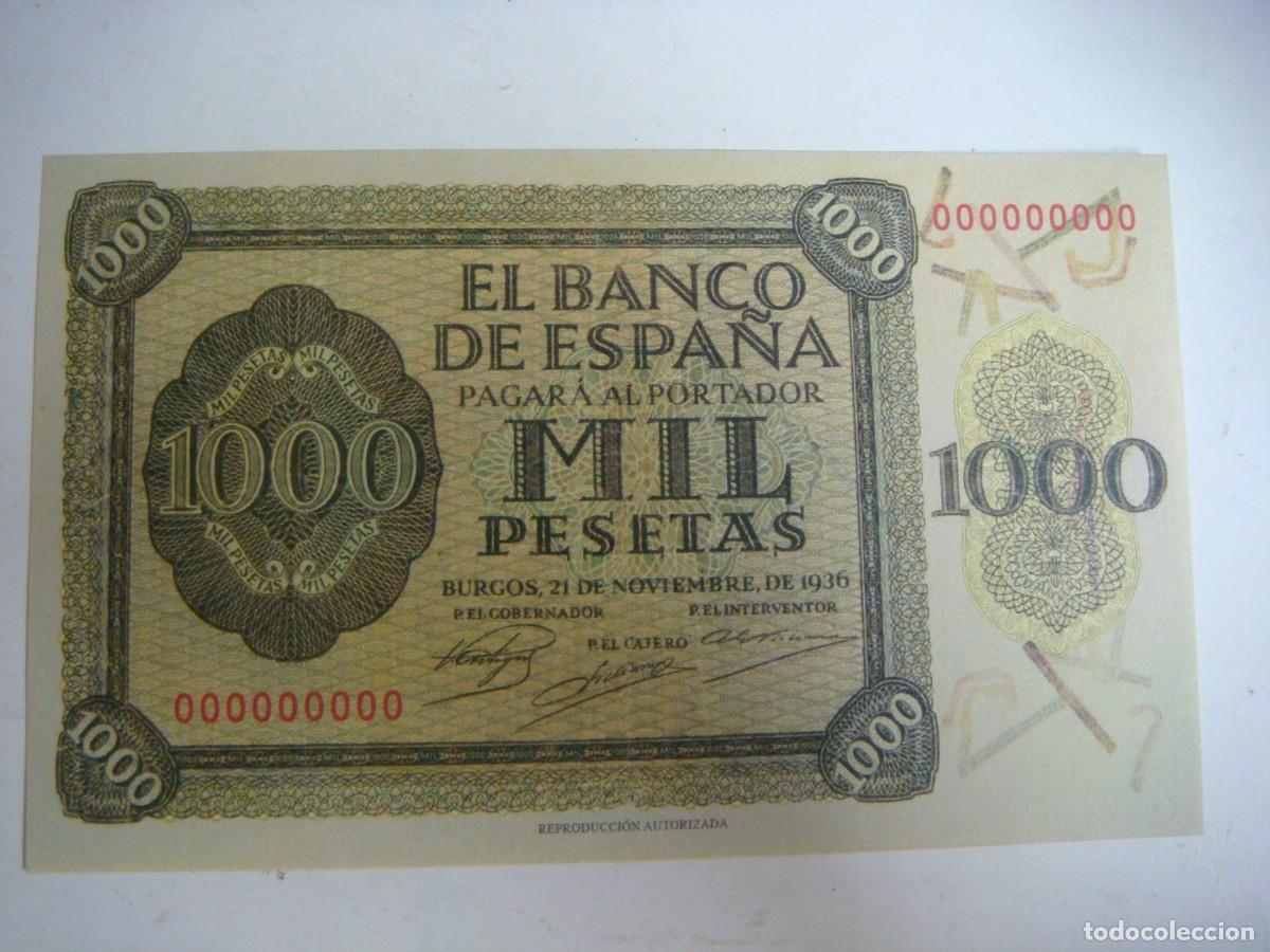 Reproducciones billetes y monedas: BILLETE REPRODUCION DE 1000 PESETA-21-NOVIEMBRE-1936-CAJ -N&ordm;-1 BILLETES