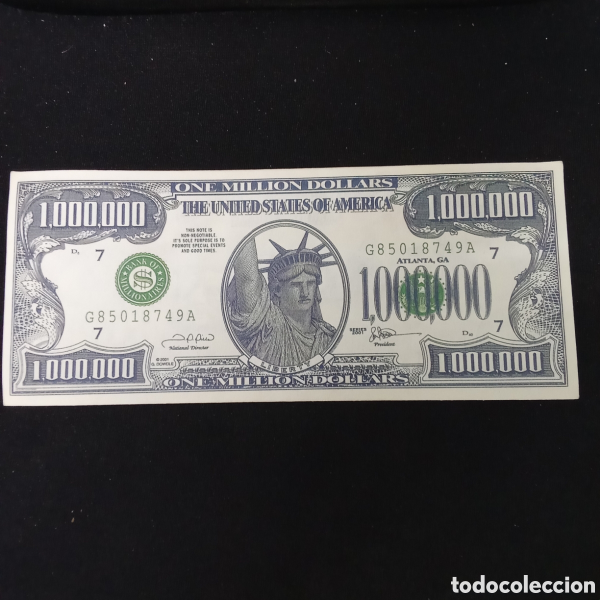 Reproducciones billetes y monedas: Estados unidos 1.000.000 de d&oacute;lares Falso