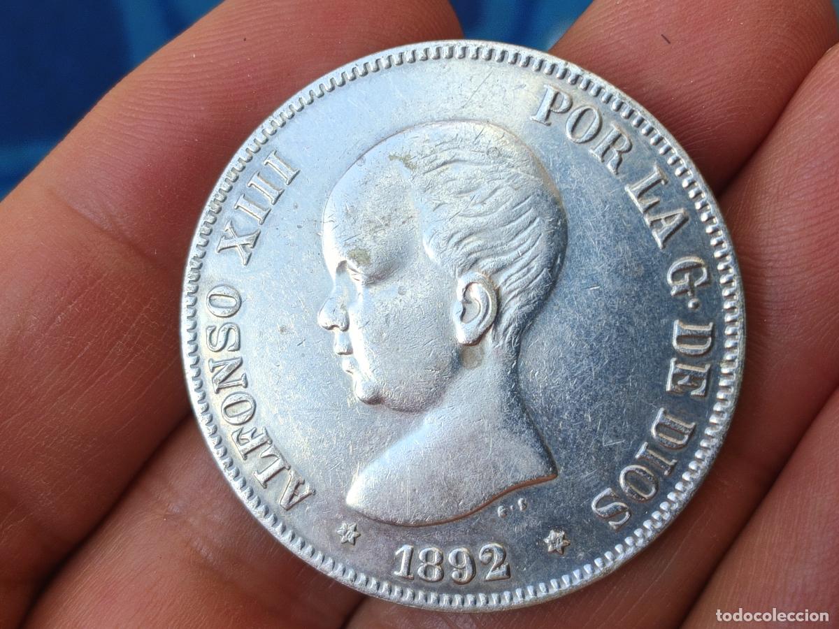 Reproducciones billetes y monedas: Reproducci&oacute;n plateada no ferromagn&eacute;tico 5 pesetas Duro 1892