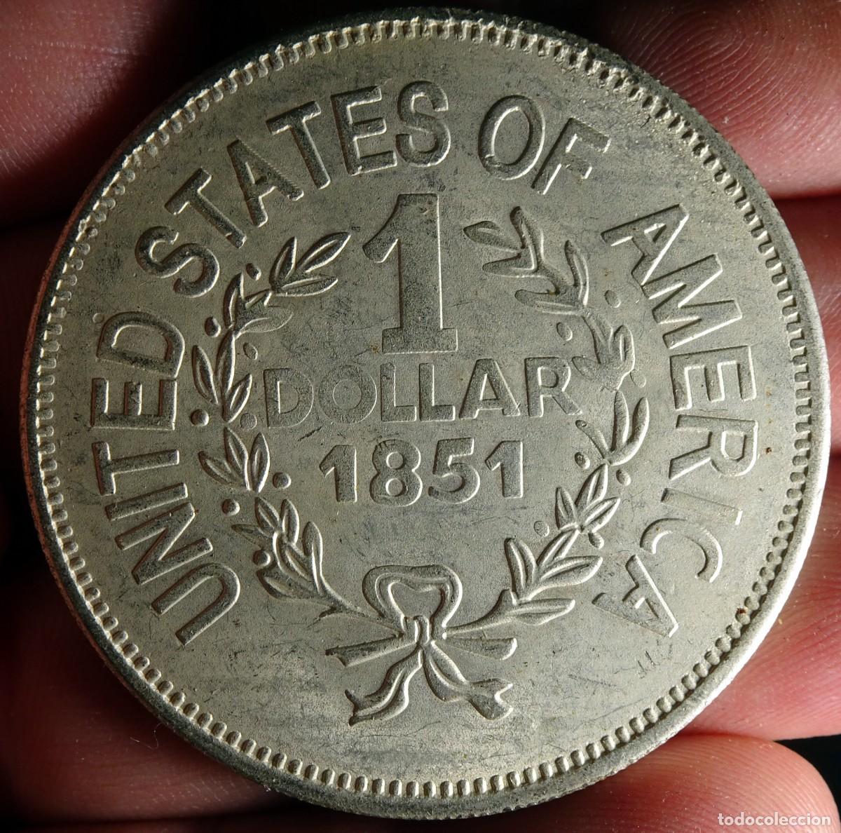 Reproducciones billetes y monedas: ANTIGUA MONEDA D&Oacute;LAR USA, 1851, REPRODUCCI&Oacute;N, VER FOTOS