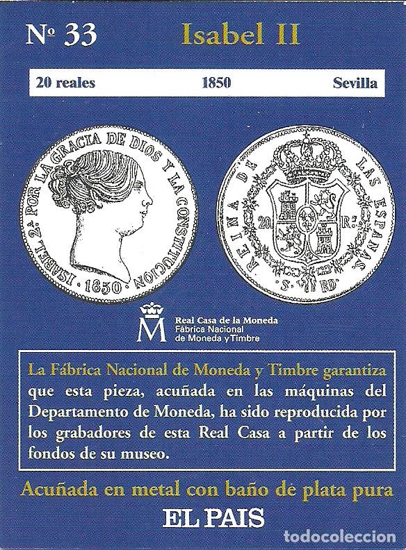 Reproducciones billetes y monedas: R&eacute;plica moneda de Isabel II - ba&ntilde;o plata pura. ,Ceca Real Casa de la Moneda