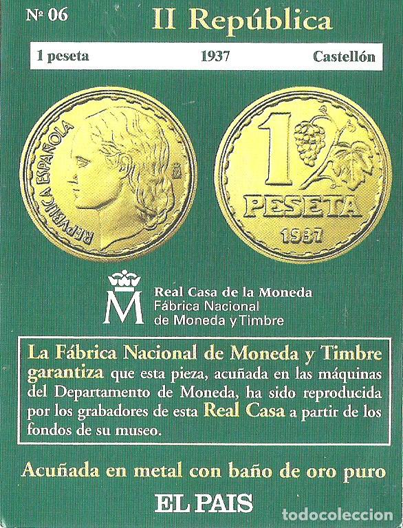Reproducciones billetes y monedas: R&eacute;plica moneda de la II Rep&uacute;blica - ba&ntilde;o oro 24 kt. ,Ceca Real Casa de la Moneda