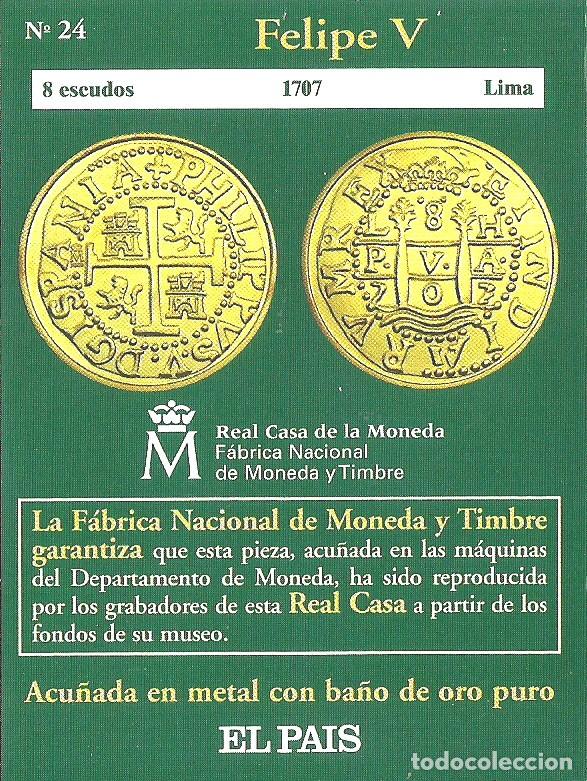 Reproducciones billetes y monedas: R&eacute;plica moneda de Felipe V - ba&ntilde;o oro 24 kt. ,Ceca Real Casa de la Moneda
