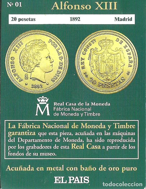 Reproducciones billetes y monedas: R&eacute;plica moneda de Alfonso XIII - ba&ntilde;o oro 24 kt. ,Ceca Real Casa de la Moneda