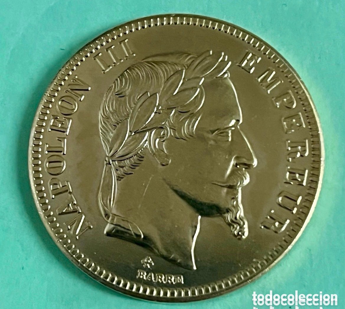 Reproducciones billetes y monedas: Moneda de oro puro Napole&oacute;n III 1865