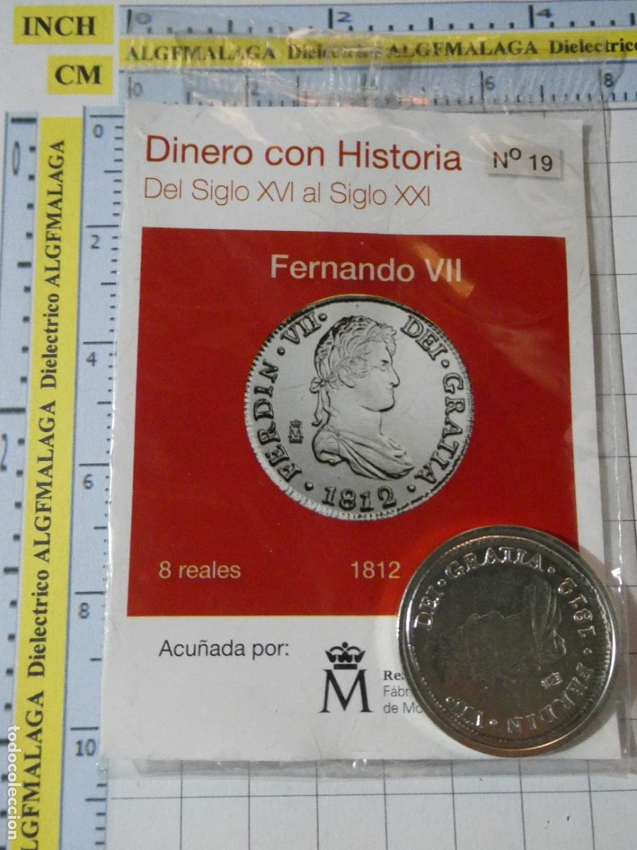 Reproducciones billetes y monedas: MONEDA REPRODUCCI&Oacute;N N&ordm; 19 8 REALES 1812 FERNANDO VII 33MM BA&Ntilde;O PLATA COLECCION DINERO CON HISTORIA