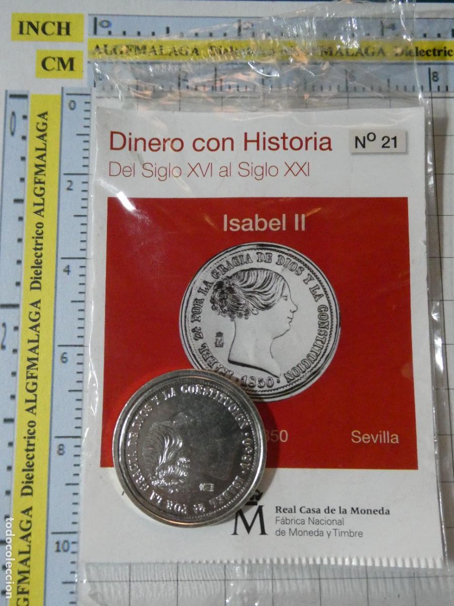Reproducciones billetes y monedas: MONEDA REPRODUCCI&Oacute;N N&ordm; 21 20 REALES ISABEL II 1850 SEVILLA BA&Ntilde;O PLATA COLECCION DINERO CON HISTORIA