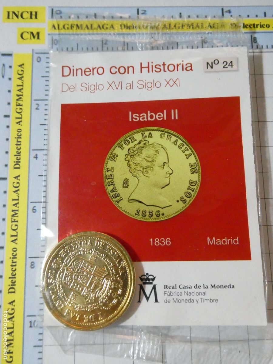 Reproducciones billetes y monedas: MONEDA REPRODUCCI&Oacute;N N&ordm; 24 80 REALES ISABEL II 1836 MADRID BA&Ntilde;O ORO COLECCION DINERO CON HISTORIA