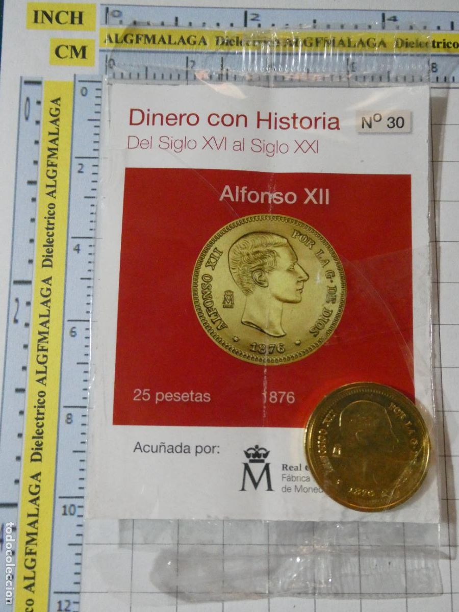 Reproducciones billetes y monedas: MONEDA REPRODUCCI&Oacute;N N&ordm; 30 ALFONSO XII 25 PESETAS 1876 MADRID BA&Ntilde;O ORO COLECCION DINERO CON HISTORIA