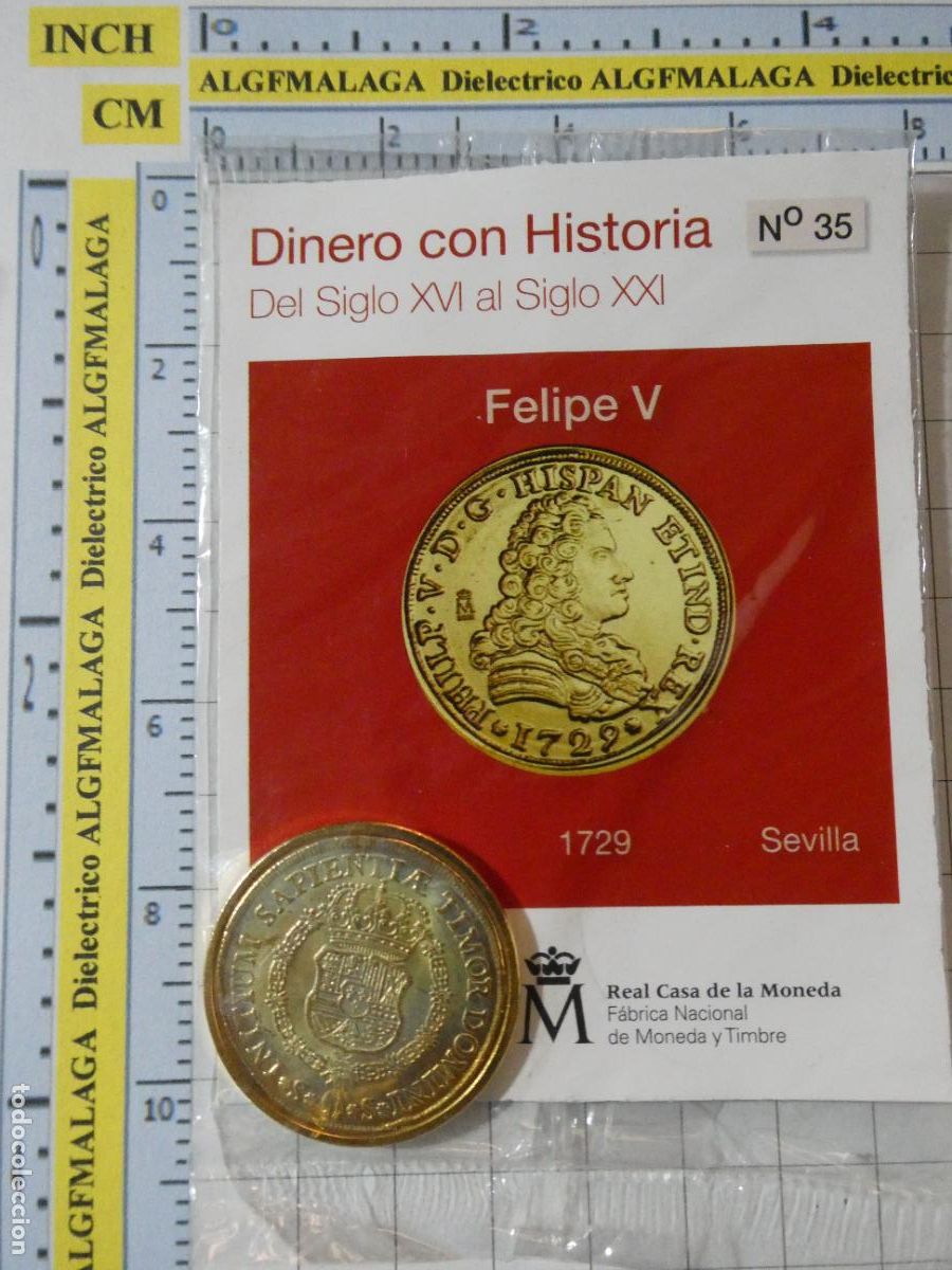 Reproducciones billetes y monedas: MONEDA REPRODUCCI&Oacute;N N&ordm; 35 FELIPE V 8 ESCUDOS 1729 SEVILLA BA&Ntilde;O ORO COLECCION DINERO CON HISTORIA