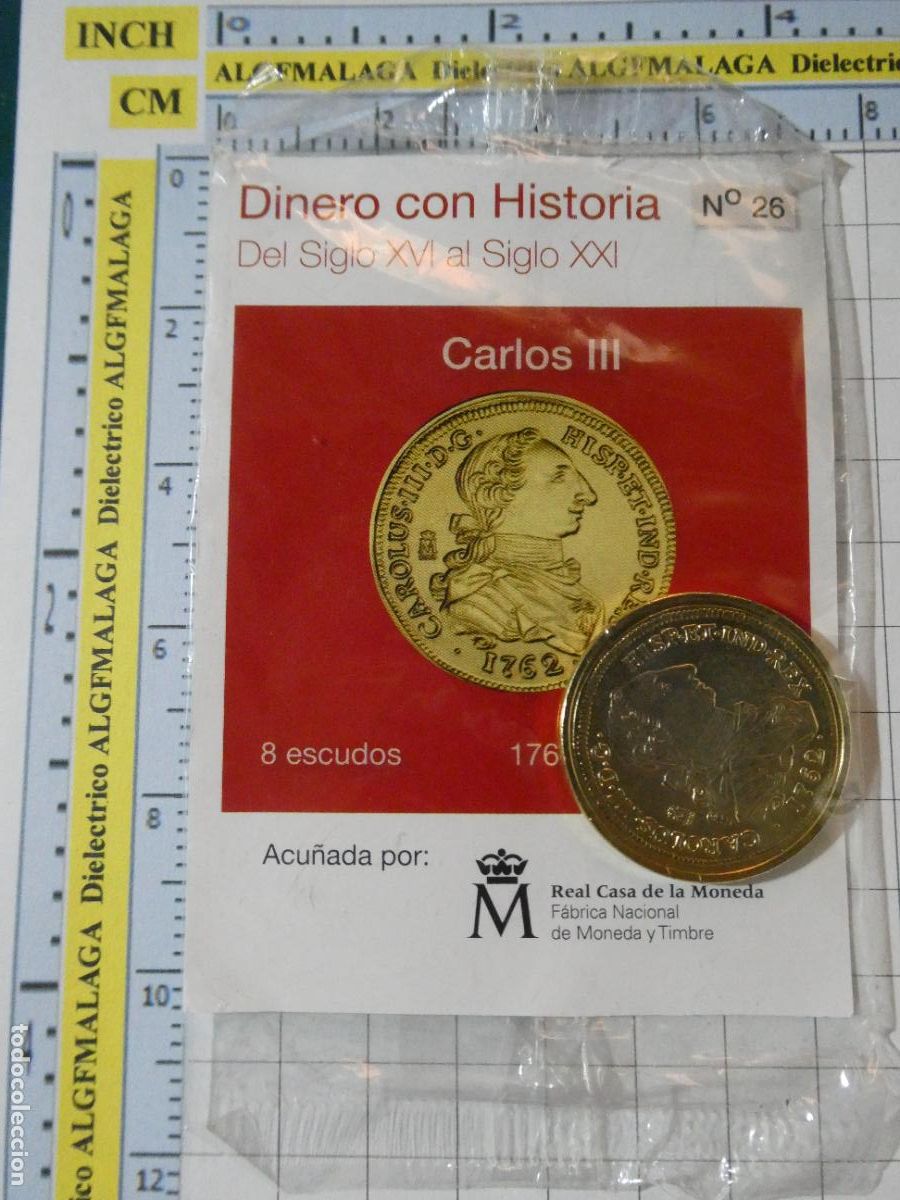 Reproducciones billetes y monedas: MONEDA REPRODUCCI&Oacute;N N&ordm; 26 8 ESCUDOS DE CARLOS III 1762 M&Eacute;XICO BA&Ntilde;O ORO COLECCION DINERO CON HISTORIA