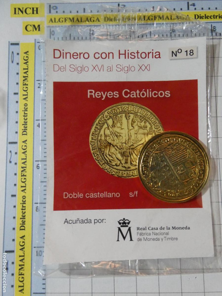 Reproducciones billetes y monedas: MONEDA REPRODUCCI&Oacute;N N&ordm; 18 DOBLE CASTELLANO REYES CAT&Oacute;LICOS BA&Ntilde;O ORO COLECCION DINERO CON HISTORIA