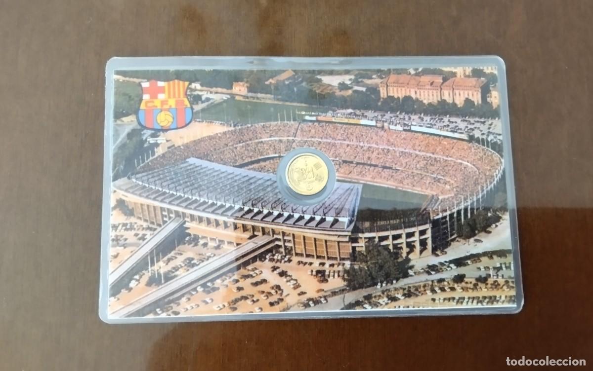 Reproducciones billetes y monedas: F.C. BARCELONA TARJETA CONMEMORATIVA CON MONEDA , MUNDIAL ESPA&Ntilde;A 82