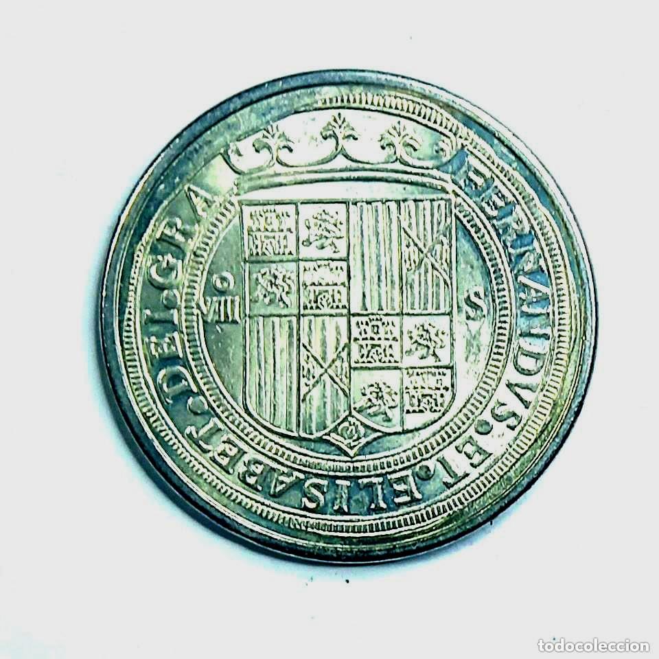 Reproducciones billetes y monedas: R&eacute;plica moneda de los Reyes Cat&oacute;licos - ba&ntilde;o plata pura ,Ceca Real Casa de la Moneda