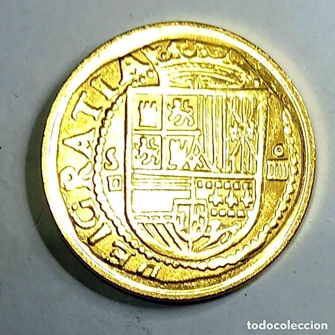 Reproducciones billetes y monedas: R&eacute;plica moneda de Felipe II-ba&ntilde;o oro 24 kt.,Ceca Real Casa de la Moneda