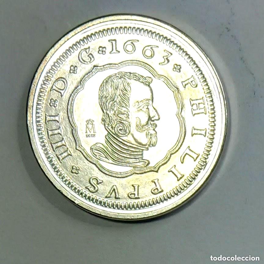 Reproducciones billetes y monedas: R&eacute;plica moneda de Felipe IV-ba&ntilde;o plata pura.,Ceca Real Casa de la Moneda