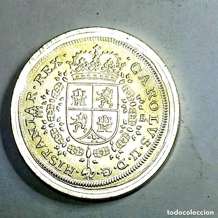 Reproducciones billetes y monedas: R&eacute;plica moneda de Carlos II-ba&ntilde;o plata pura.,Ceca Real Casa de la Moneda
