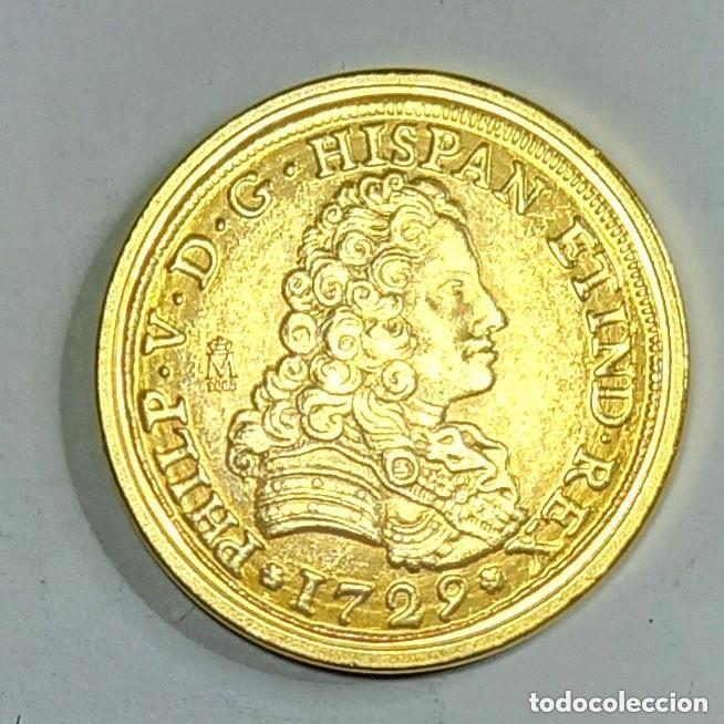 Reproducciones billetes y monedas: R&eacute;plica moneda de Felipe V-ba&ntilde;o oro 24 kt-.,Ceca Real Casa de la Moneda