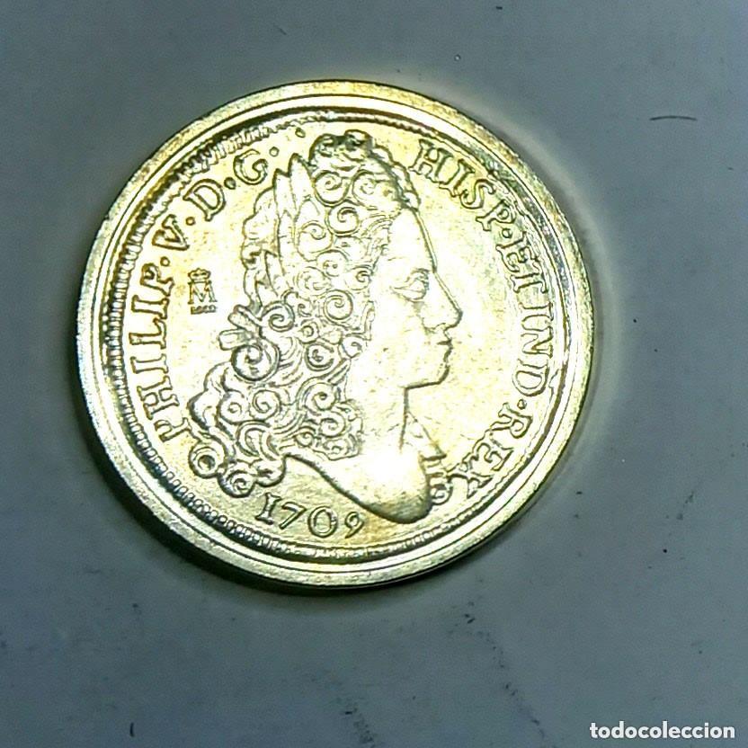 Reproducciones billetes y monedas: R&eacute;plica moneda de Felipe V-ba&ntilde;o plata pura-.,Ceca Real Casa de la Moneda